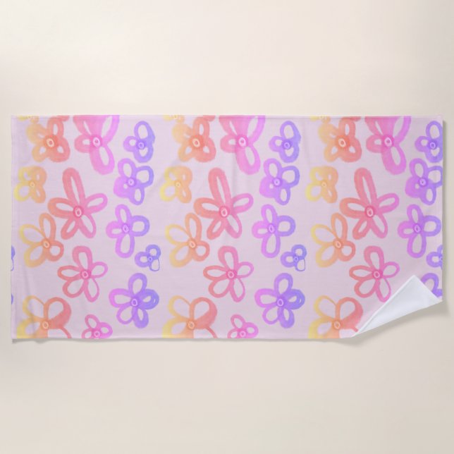 Colourful flowers beach towel (Front)