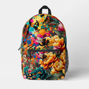 Colourful Flowers, Bee and Animal Print Printed Backpack