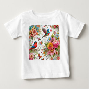 Colourful Flowers Birds Butterflies Template Baby T-Shirt