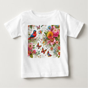 Colourful Flowers Birds Butterfly Template Modern Baby T-Shirt