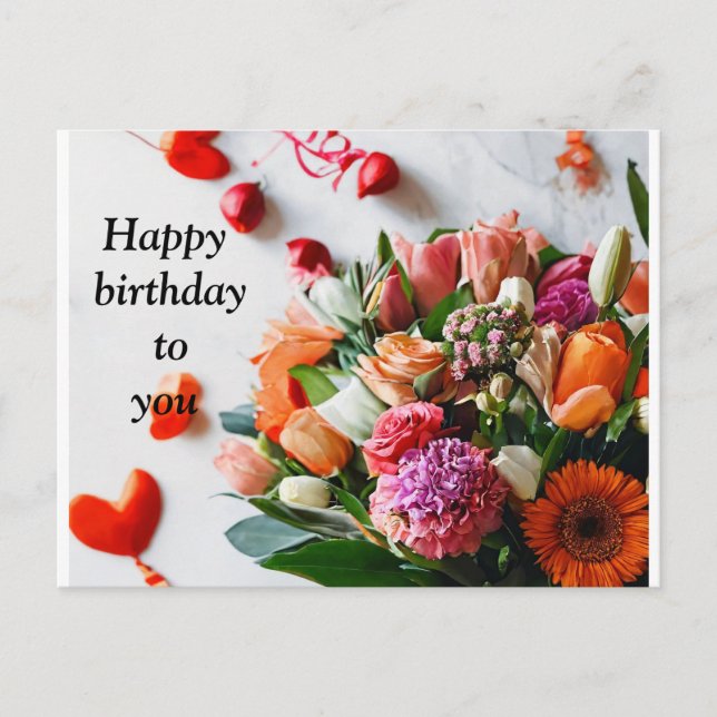 "Colourful Flowers Birthday Invitation Postcard" Postcard (Front)