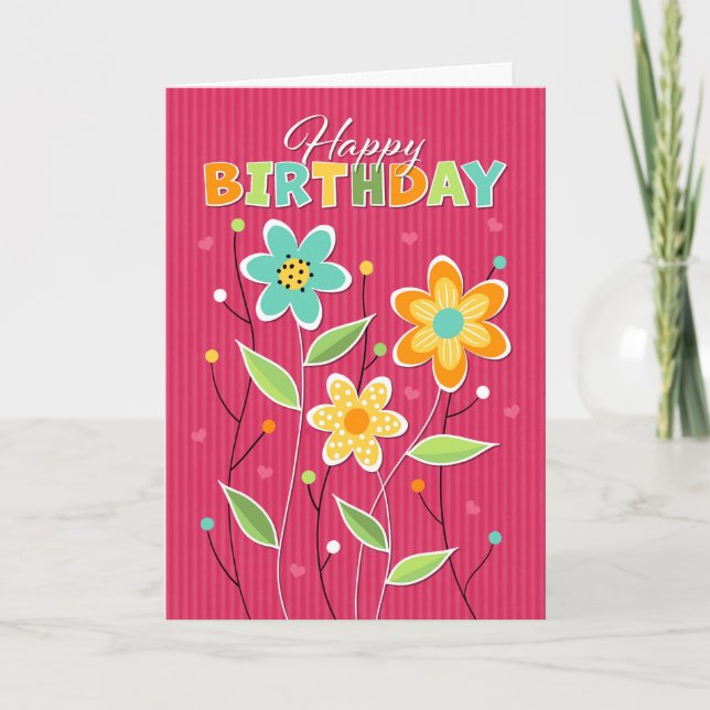 Colourful Flowers Birthday Thank You Card (Front)