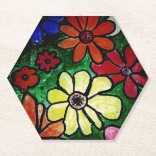 colourful flowers blooms paper coaster