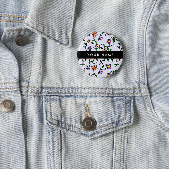 Colourful Flowers, Blue Background, Black 6 Cm Round Badge (In Situ)