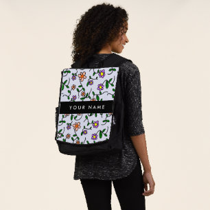 Colourful Flowers, Blue Background, Black Backpack