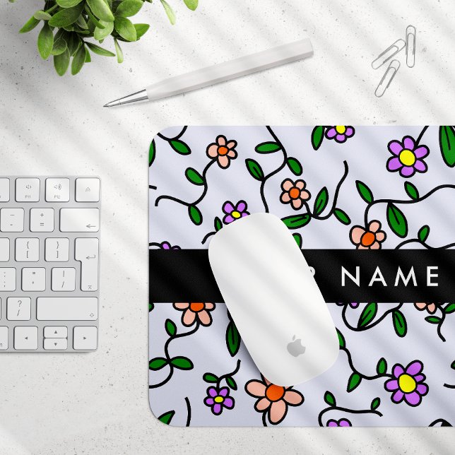 Colourful Flowers, Blue Background, Black Mouse Pad (Creator Uploaded)