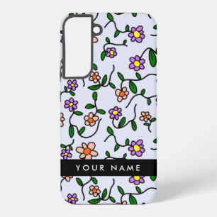 Colourful Flowers, Blue Background, Black Samsung Galaxy Case