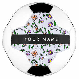 Colourful Flowers, Blue Background, Black Soccer Ball