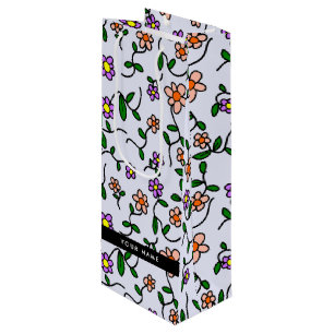 Colourful Flowers, Blue Background, Black Wine Gift Bag