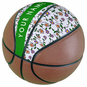 Colourful Flowers, Blue Background, Green Basketball