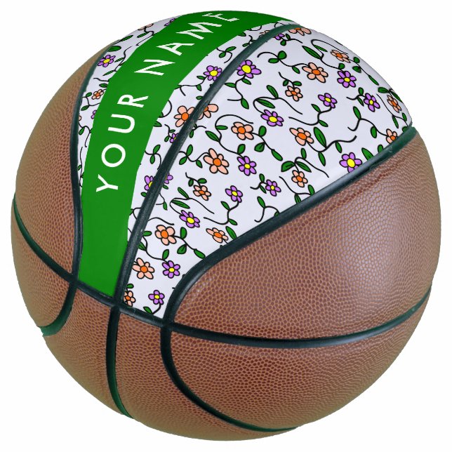 Colourful Flowers, Blue Background, Green Basketball (Angled)