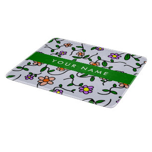 Colourful Flowers, Blue Background, Green Cutting Board