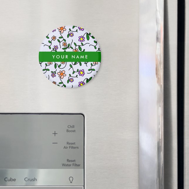 Colourful Flowers, Blue Background, Green Magnet (In Situ (Fridge))