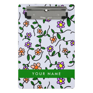Colourful Flowers, Blue Background, Green Mini Clipboard