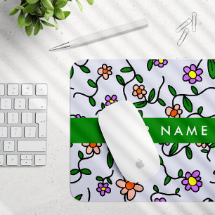 Colourful Flowers, Blue Background, Green Mouse Pad