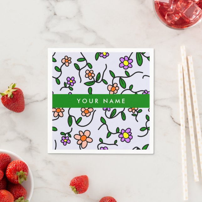 Colourful Flowers, Blue Background, Green Napkin (Insitu)