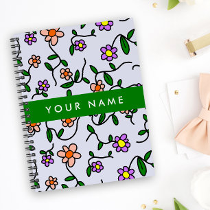 Colourful Flowers, Blue Background, Green Notebook