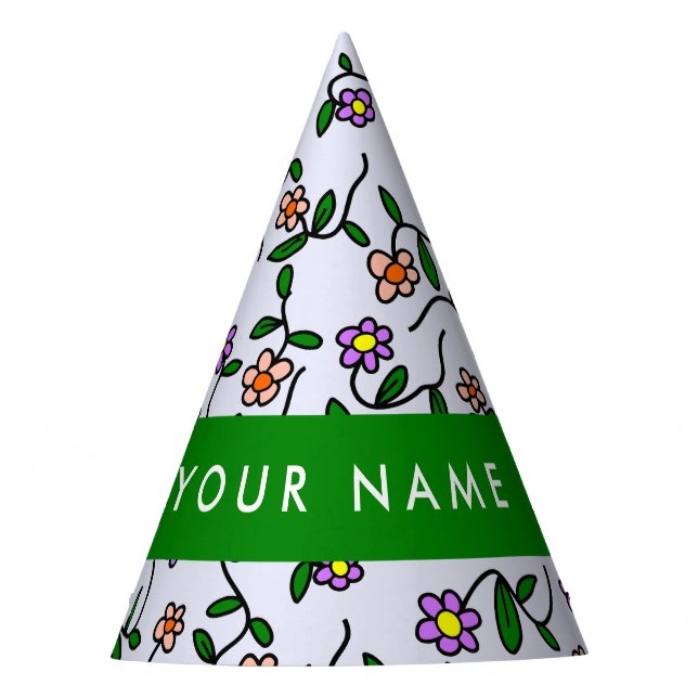 Colourful Flowers, Blue Background, Green Party Hat (Front)