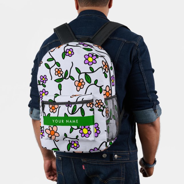 Colourful Flowers, Blue Background, Green Printed Backpack (Insitu (Model))