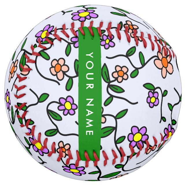 Colourful Flowers, Blue Background, Green Softball (Front Left)