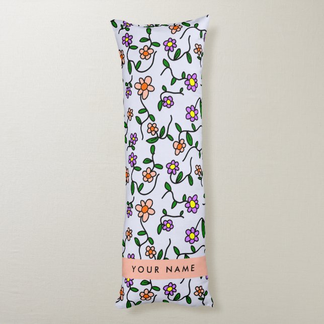 Colourful Flowers, Blue Background, Orange Body Cushion (Back (Vertical))