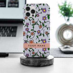 Colourful Flowers, Blue Background, Orange iPhone 15 Pro Max Case