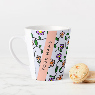 Colourful Flowers, Blue Background, Orange Latte Mug