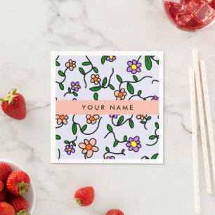 Colourful Flowers, Blue Background, Orange Napkin