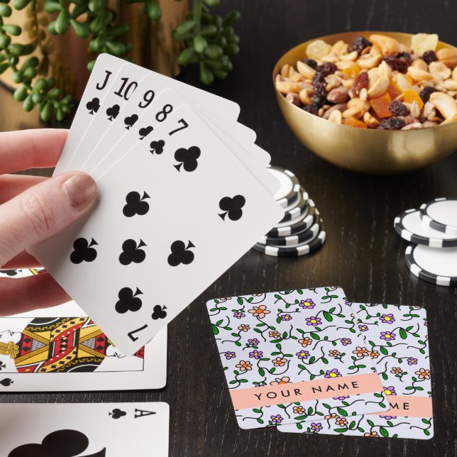 Colourful Flowers, Blue Background, Orange Playing Cards (In Situ)