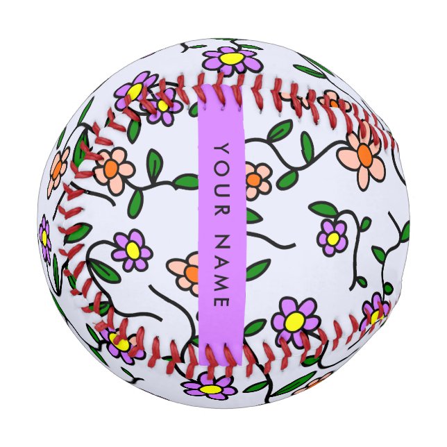 Colourful Flowers, Blue Background, Purple Baseball (Front Left)