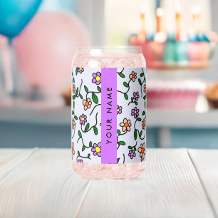Colourful Flowers, Blue Background, Purple Can Glass