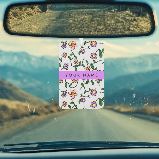 Colourful Flowers, Blue Background, Purple Car Air Freshener (Creator Uploaded)