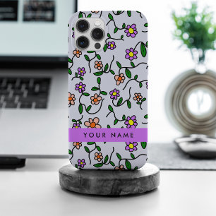 Colourful Flowers, Blue Background, Purple iPhone 15 Pro Max Case