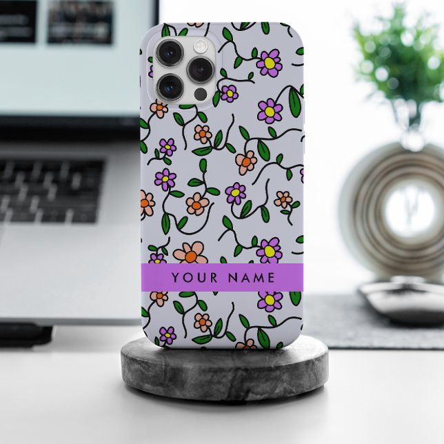 Colourful Flowers, Blue Background, Purple iPhone Case (Creator Uploaded)