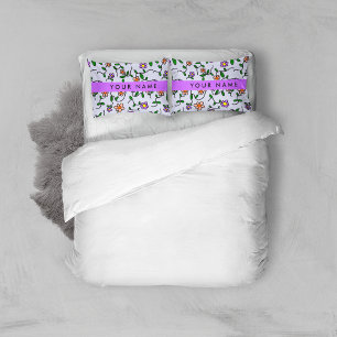 Colourful Flowers, Blue Background, Purple Pillowcase
