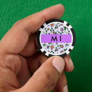 Colourful Flowers, Blue Background, Purple Poker Chips