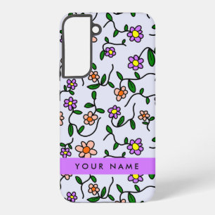 Colourful Flowers, Blue Background, Purple Samsung Galaxy Case