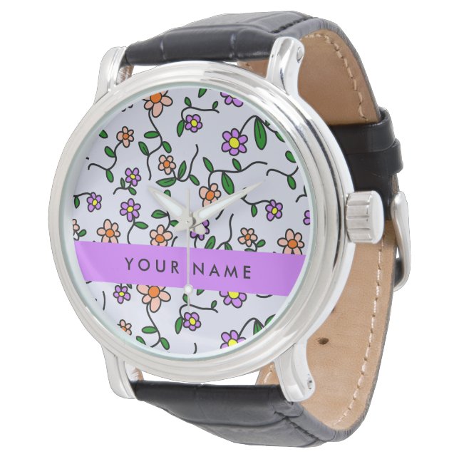 Colourful Flowers, Blue Background, Purple Watch (Angled)