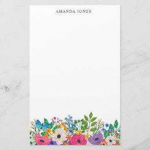 Colourful Flowers & Blue Butterfly Stationery