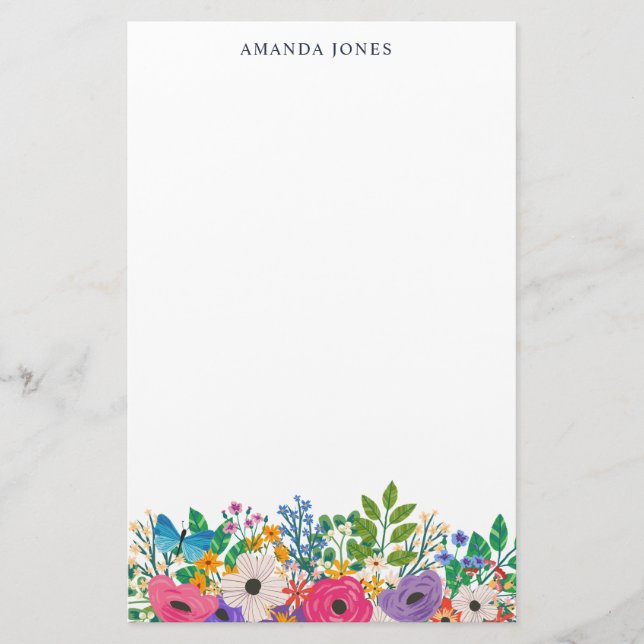 Colourful Flowers & Blue Butterfly Stationery (Front)