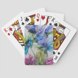 Colourful Flowers Blue Purple Pink Art Playing Cards