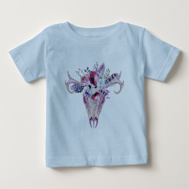 Colourful flowers boho skull baby T-Shirt (Front)