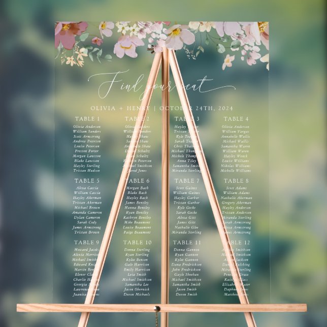 Colourful Flowers, Boho, Wedding Seating Chart (Neutral)
