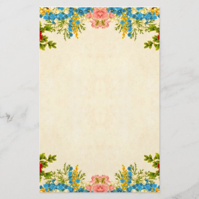 Colourful Flowers Border Stationery (Front)