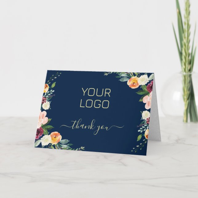Colourful flowers border thank you card (Front)