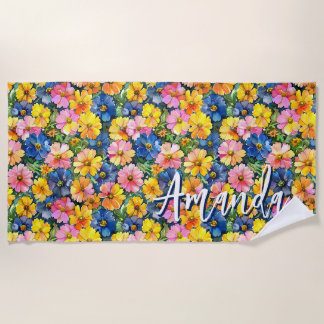 Colourful Flowers Botanical Garden Floral Pattern Beach Towel