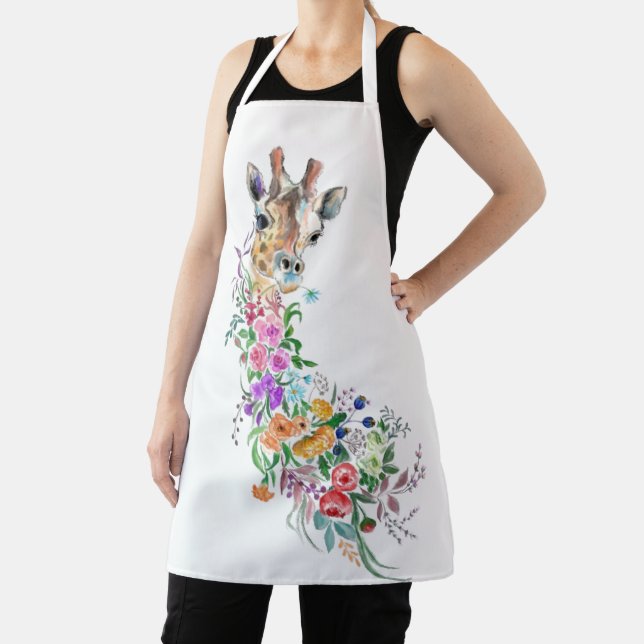 Colourful Flowers Bouquet Giraffe Apron (Insitu)