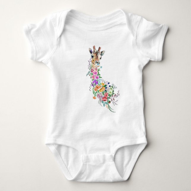 Colourful Flowers Bouquet Giraffe Baby Bodysuit (Front)