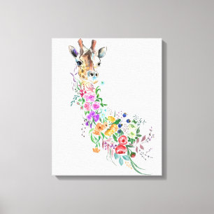Colourful Flowers Bouquet Giraffe Canvas Print