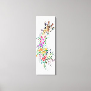 Colourful Flowers Bouquet Giraffe - Drawing Floral Canvas Print
